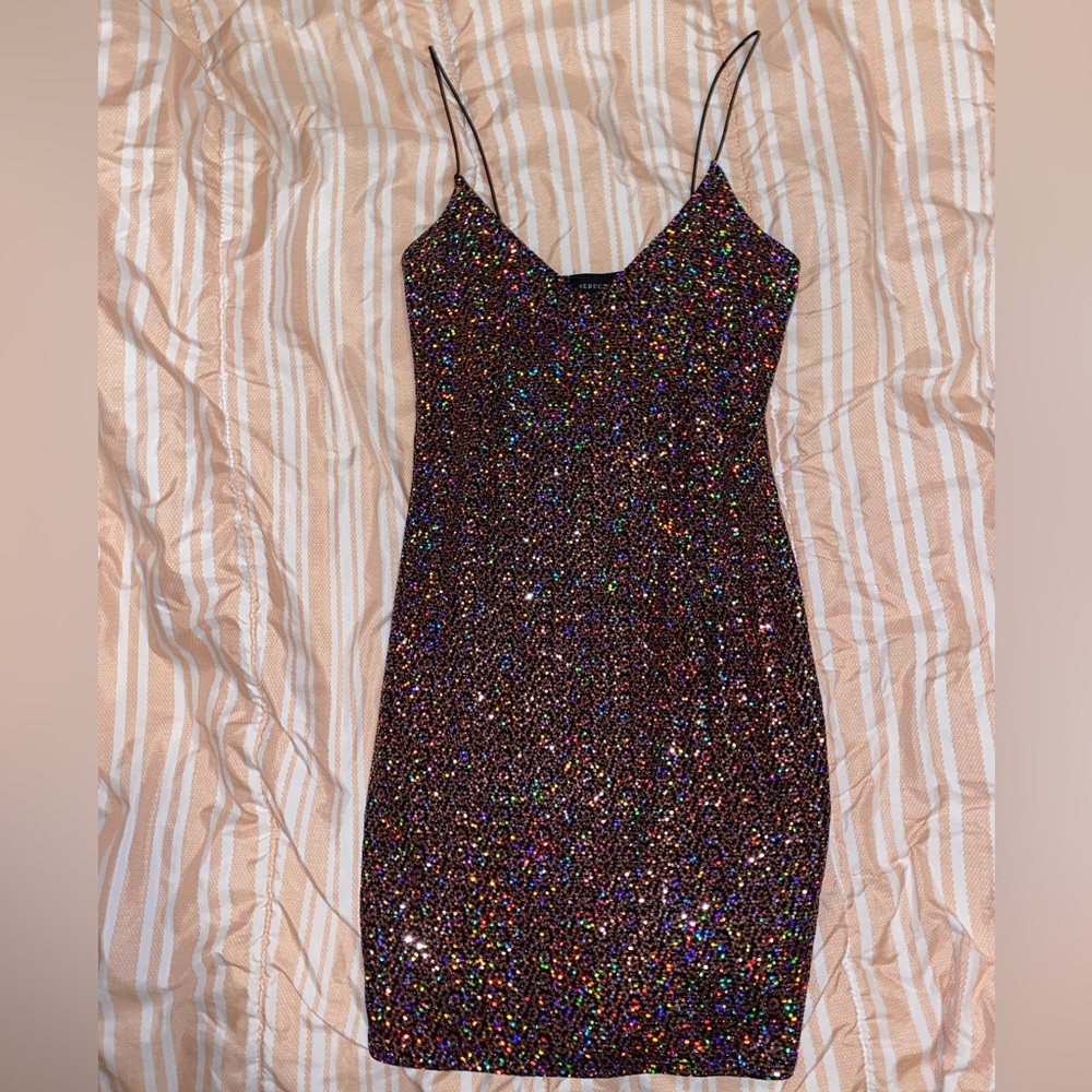 Sparkly bodycon mini dress with spaghetti straps